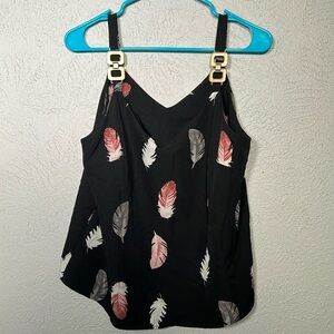 SHEIN Black Feather Print Top